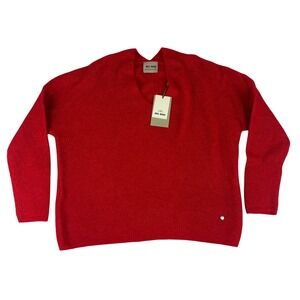 Mos Mosh MMThora V-Neck Knit Sweater Womens M Alpaca Wool Blend Fuzzy Pullover